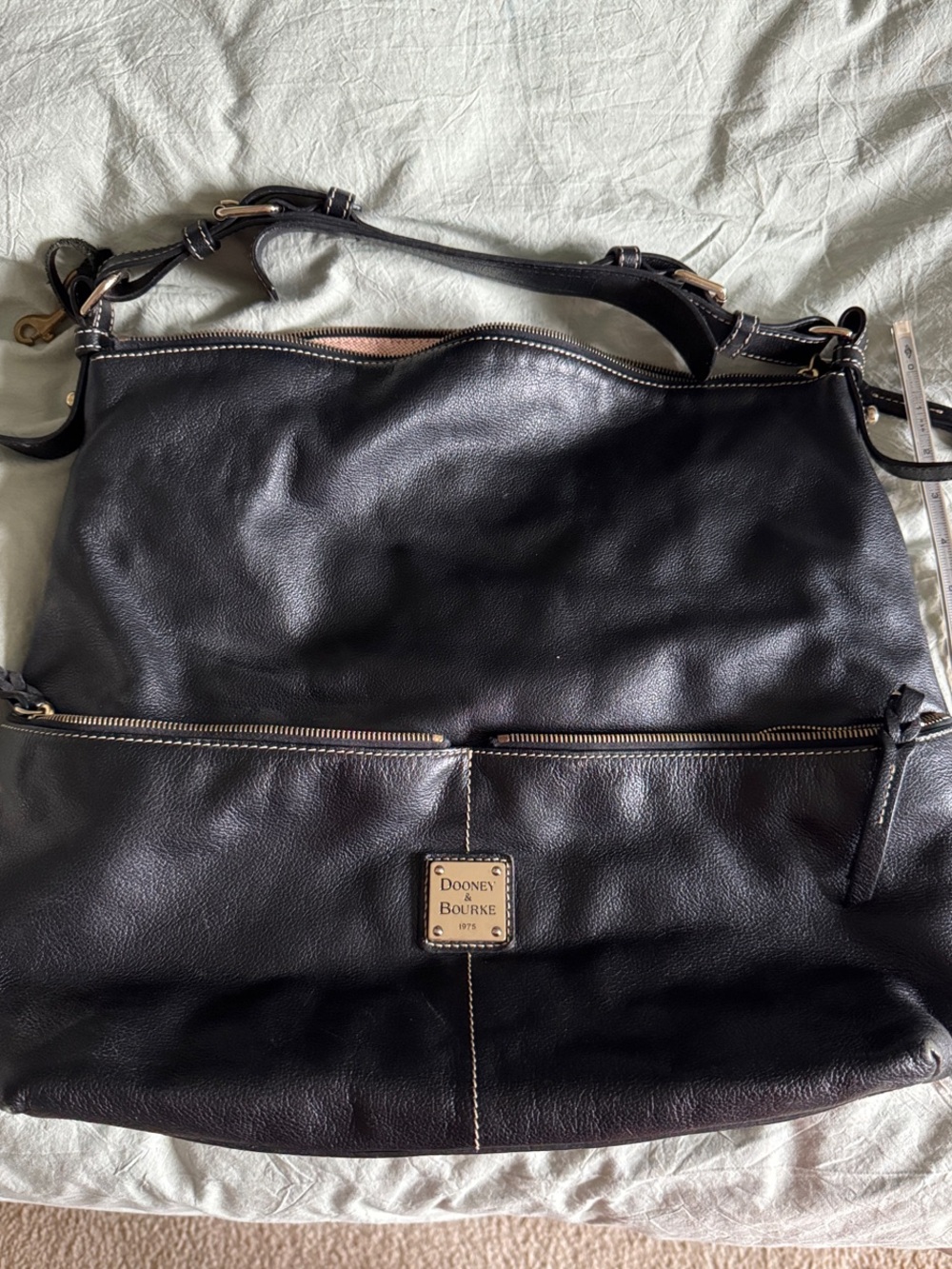 Dooney & Bourke Black Leather Zip Front Hobo Bag